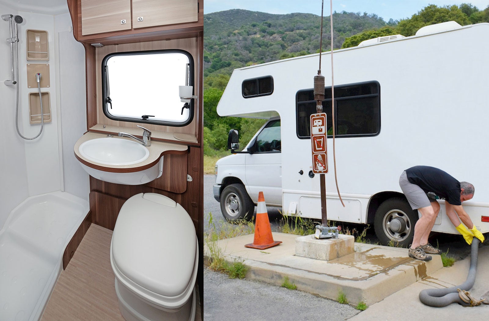 Portable RV/camper toilet and holding tank setup in Brooklyn, New York