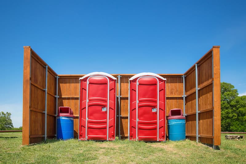 Short-term porta potty units staged for delivery in Brooklyn, New York